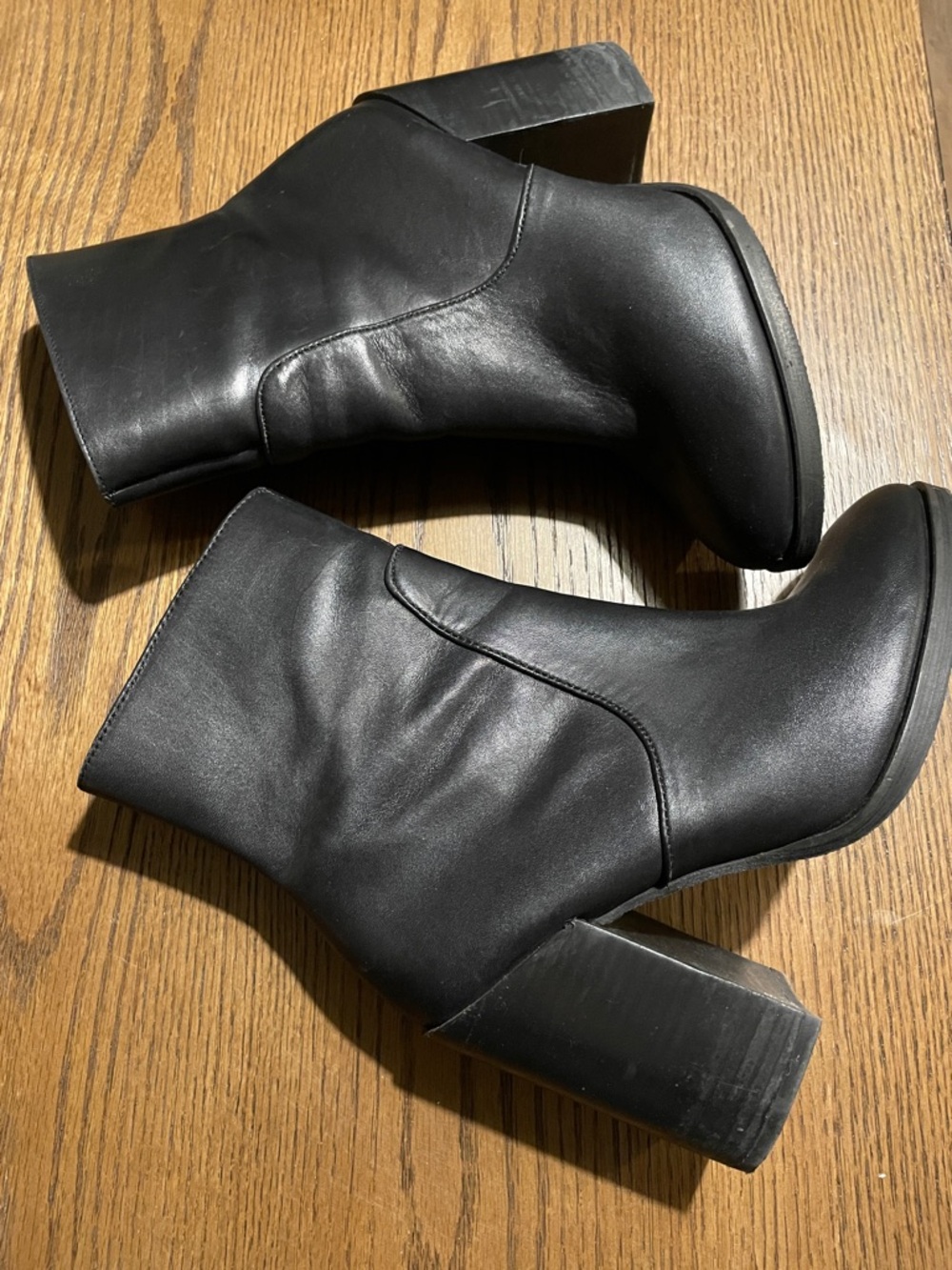Steve Madden Black Leather Block Heel Ankle Booties